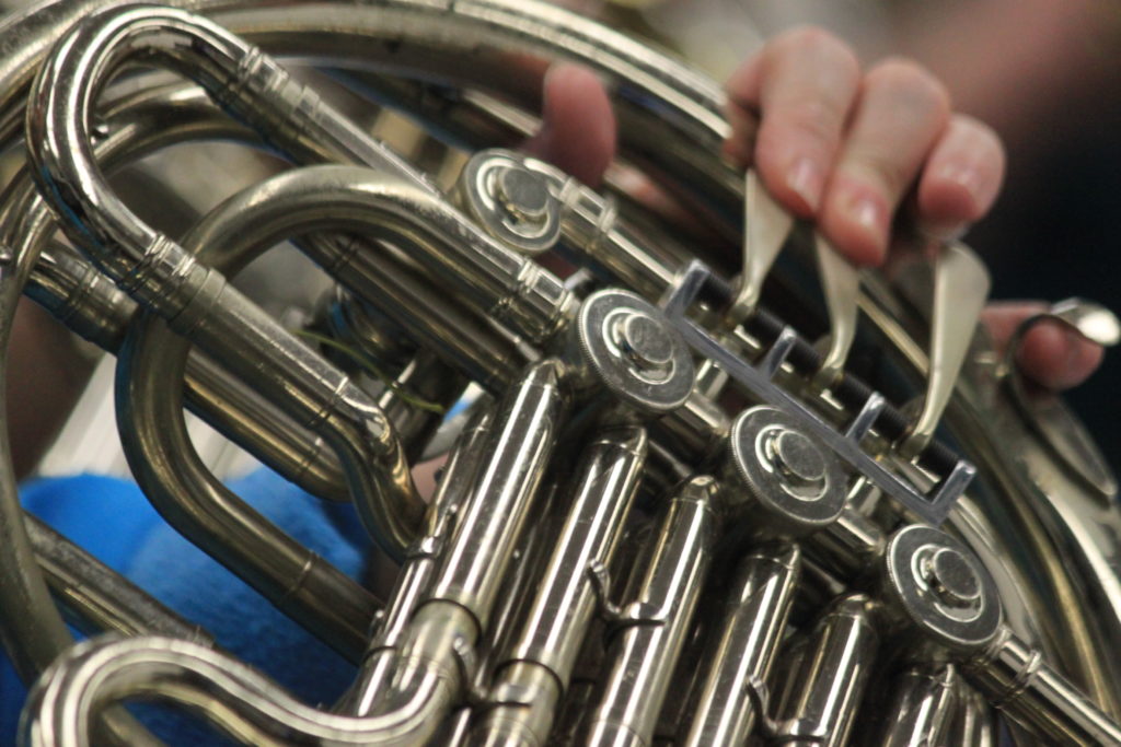 A closeup of a brass instrument